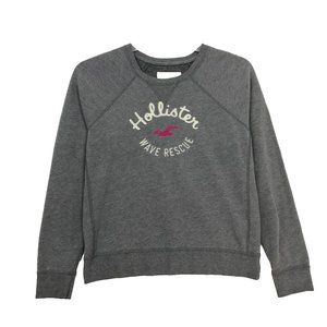Hollister Wave Rescue Embroidered Sweatshirt Sz L Large Heather Gray Pullover -